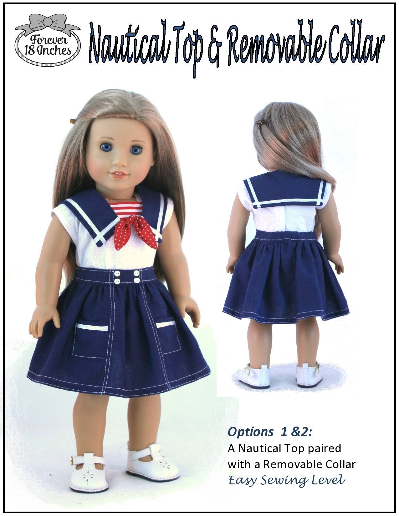 Forever 18 Inches 18 Inch Modern Nautical Top & Removable Collar 18" Doll Clothes Pattern Pixie Faire