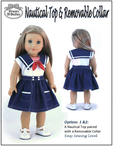 Forever 18 Inches 18 Inch Modern Nautical Top & Removable Collar 18" Doll Clothes Pattern Pixie Faire