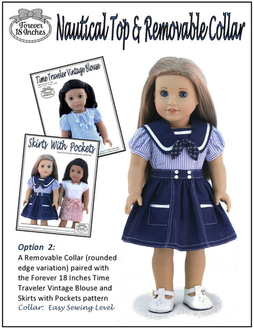 Forever 18 Inches 18 Inch Modern Nautical Top & Removable Collar 18" Doll Clothes Pattern Pixie Faire