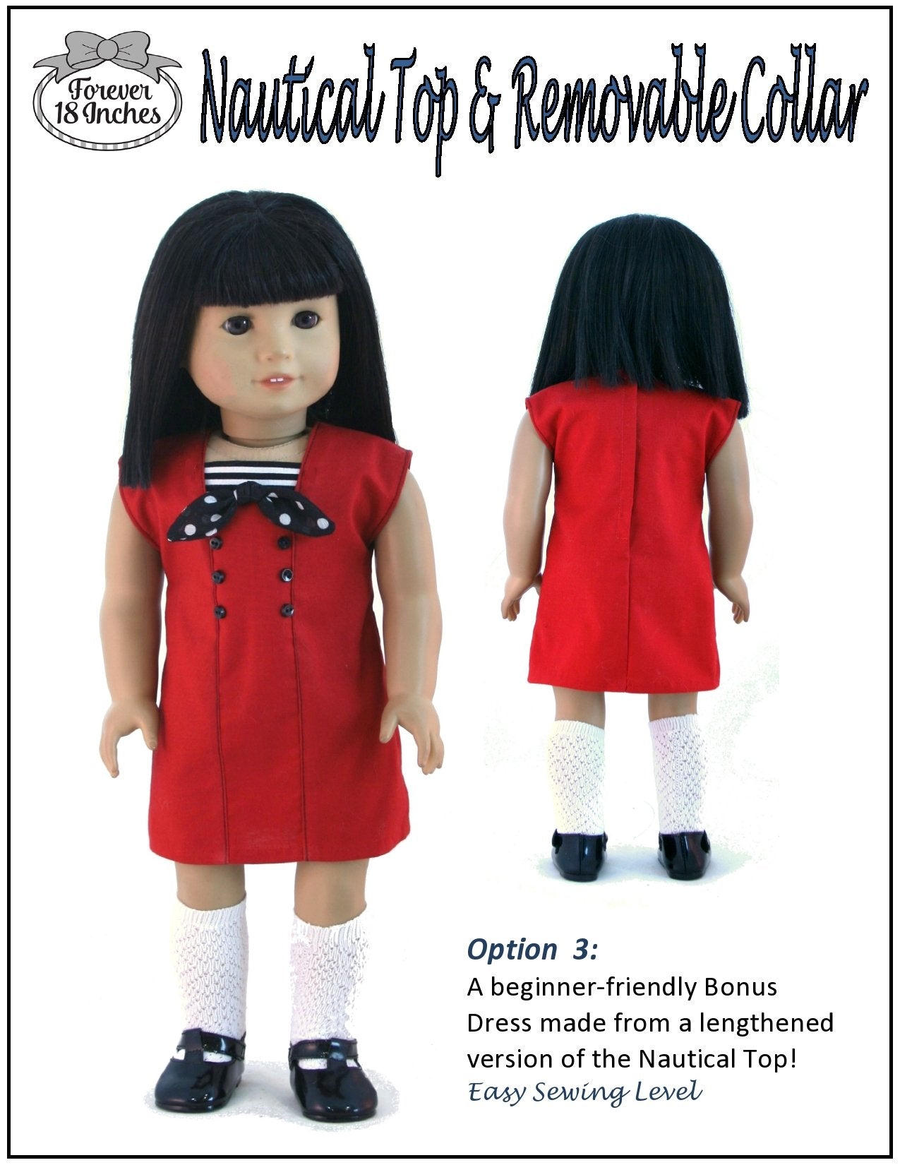 Forever 18 Inches 18 Inch Modern Nautical Top & Removable Collar 18" Doll Clothes Pattern Pixie Faire
