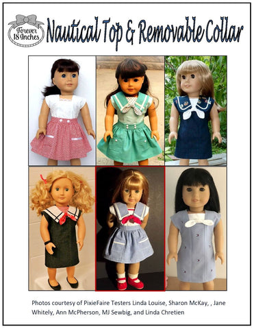 Forever 18 Inches 18 Inch Modern Nautical Top & Removable Collar 18" Doll Clothes Pattern Pixie Faire