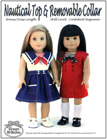 Forever 18 Inches 18 Inch Modern Nautical Top & Removable Collar 18" Doll Clothes Pattern Pixie Faire