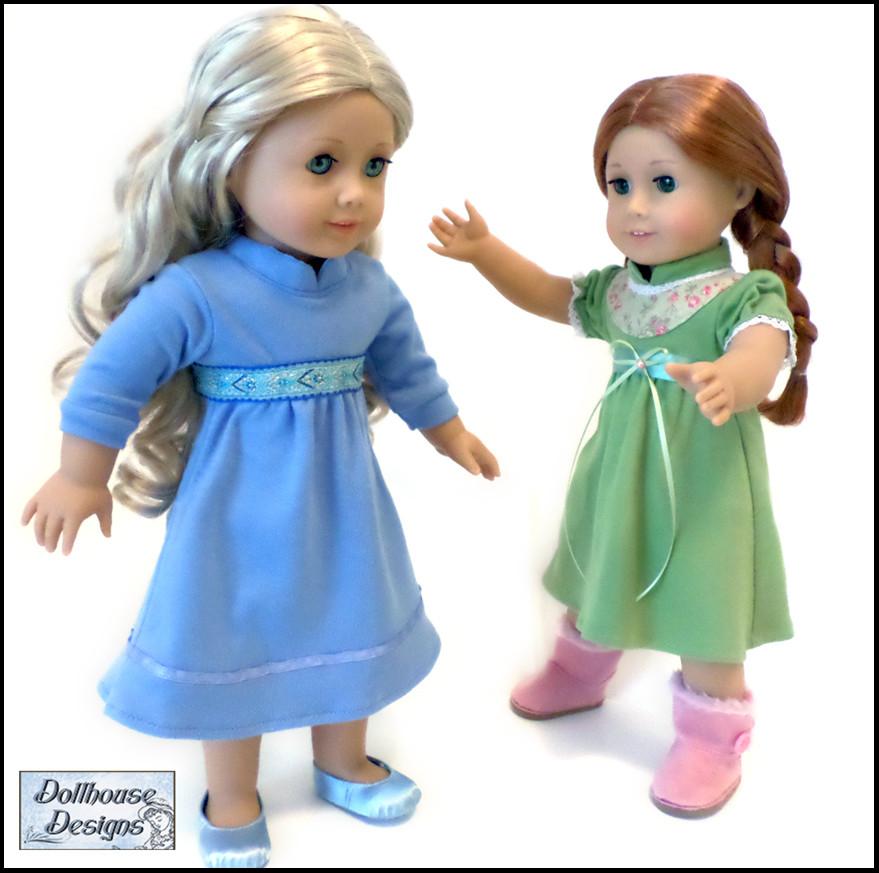 Dollhouse Designs 18 Inch Modern Winter Princess Nightgown 18" Doll Clothes Pattern Pixie Faire