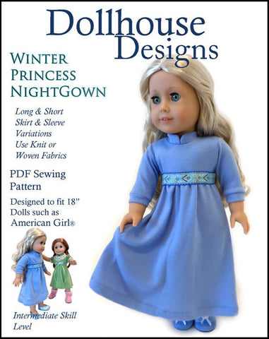 Dollhouse Designs 18 Inch Modern Winter Princess Nightgown 18" Doll Clothes Pattern Pixie Faire