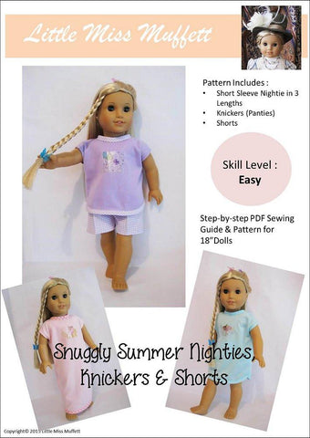 Little Miss Muffett 18 Inch Modern Snuggly Summer Nighties, Knickers & Shorts 18" Doll Clothes Pattern Pixie Faire