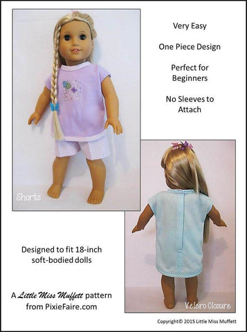 Little Miss Muffett 18 Inch Modern Snuggly Summer Nighties, Knickers & Shorts 18" Doll Clothes Pattern Pixie Faire