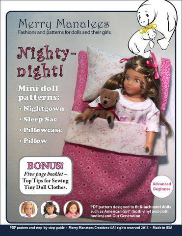 Merry Manatees Mini Nighty-night! Pattern for Mini Dolls Pixie Faire