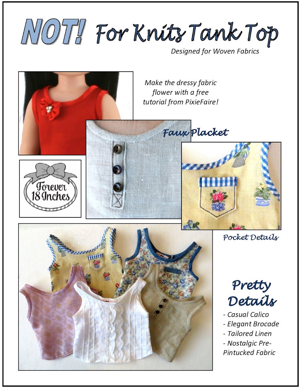 Forever 18 Inches WellieWishers NOT! For Knits Tank Top 14.5" Doll Clothes Pattern Pixie Faire