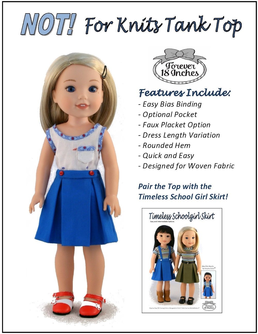 Forever 18 Inches WellieWishers NOT! For Knits Tank Top 14.5" Doll Clothes Pattern Pixie Faire