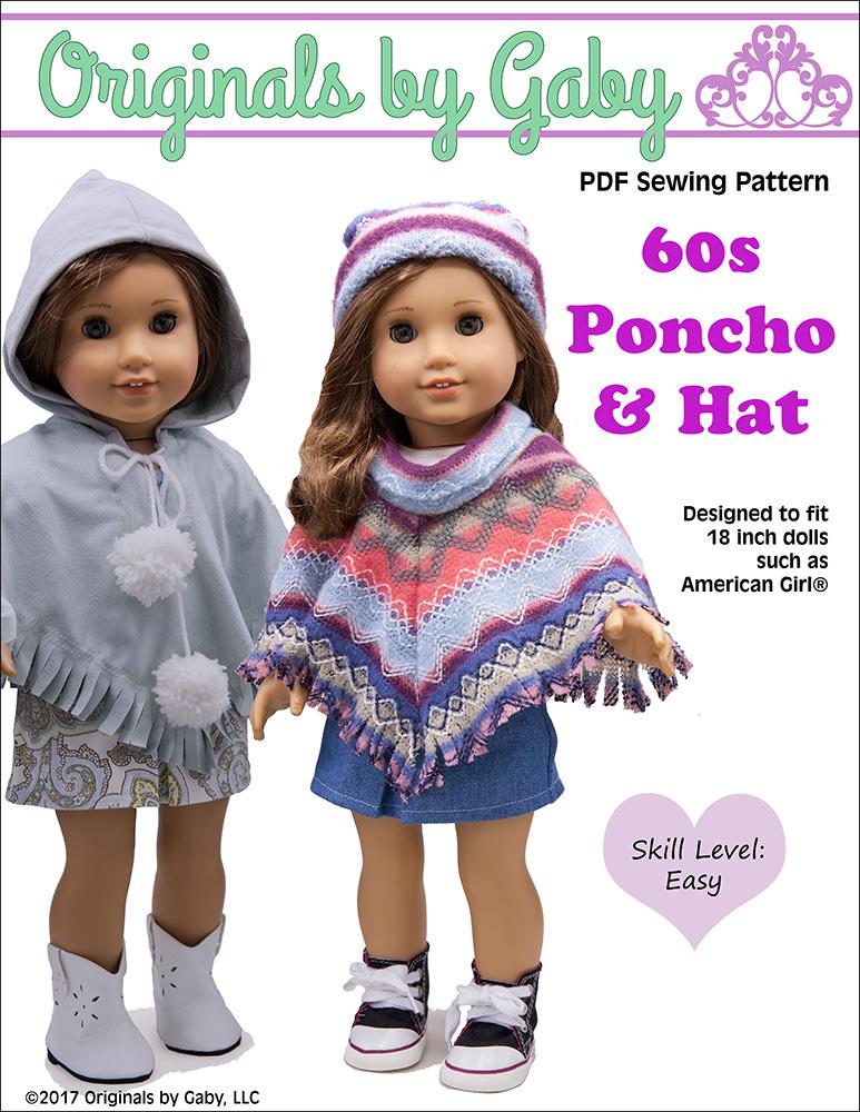 Originals by Gaby 18 Inch Historical 60's Poncho & Hat 18" Doll Clothes Pixie Faire