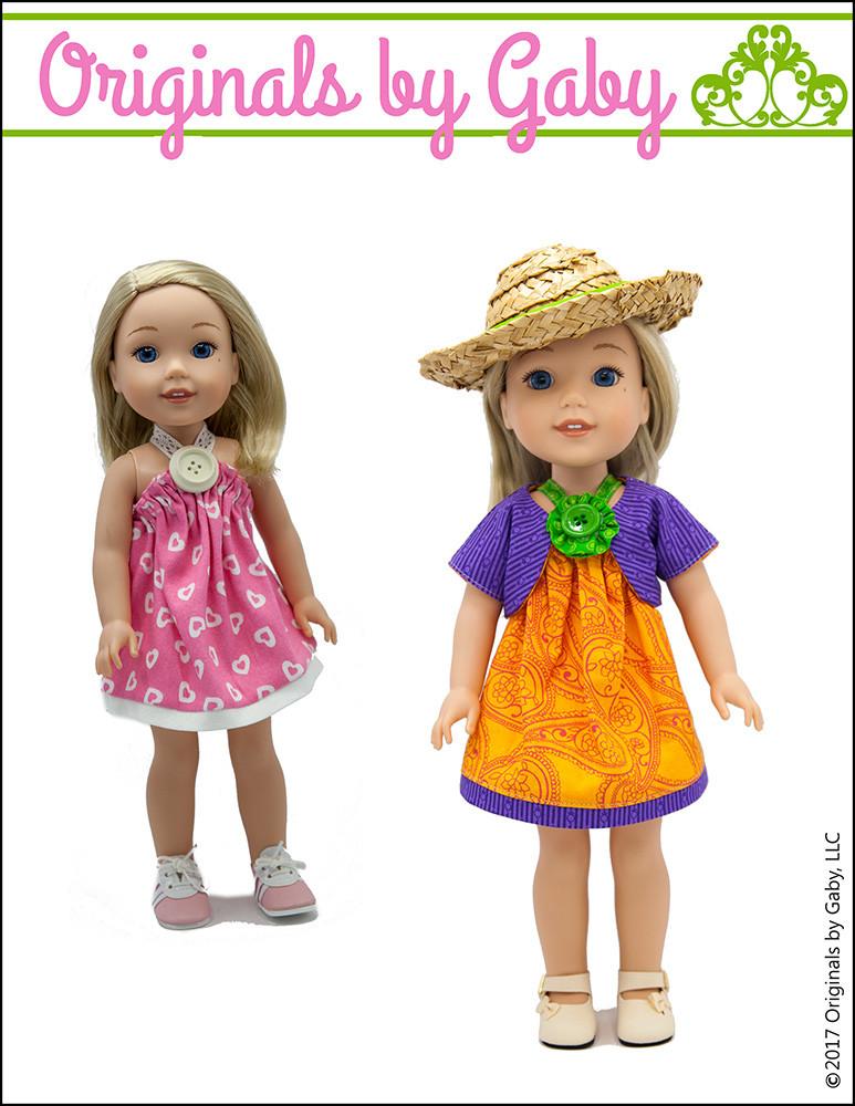 Originals by Gaby WellieWishers Picnic Sundress & Show My Bow Jacket 14.5" Doll Clothes Pattern Pixie Faire
