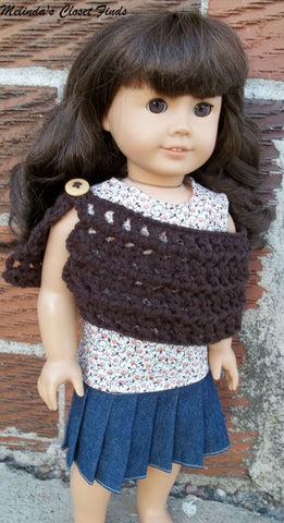 Melinda's Closet Finds Crochet Off-Shoulder Button Wrap 18" Doll Crochet Pattern Pixie Faire