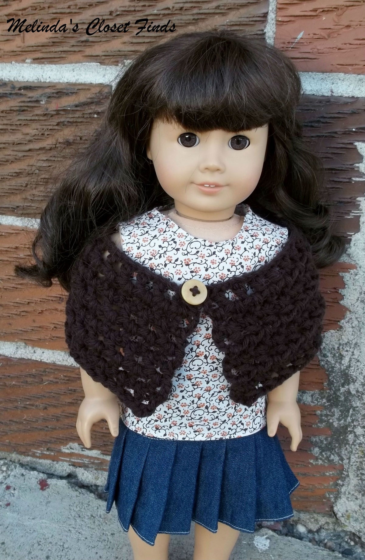 Melinda's Closet Finds Crochet Off-Shoulder Button Wrap 18" Doll Crochet Pattern Pixie Faire