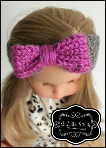 A Little Knitty Knitting Olivia Earwarmer with Bow Pattern for Girls and Les Cheries Dolls Pixie Faire