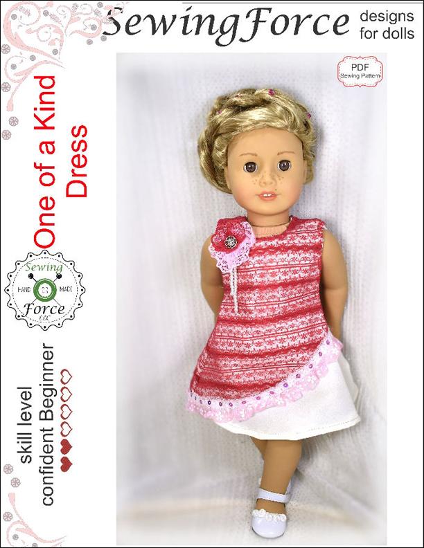 Sewing Force 18 Inch Modern One Of A Kind Dress 18" Doll Clothes Pattern Pixie Faire