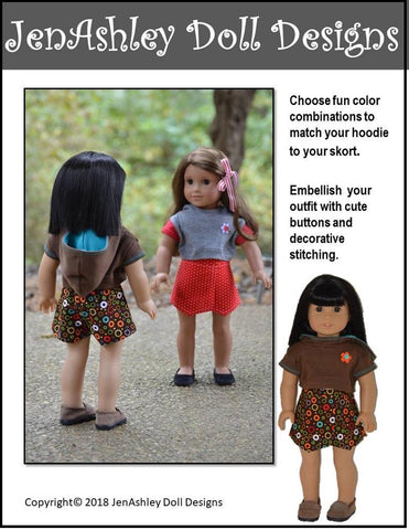 Jen Ashley Doll Designs 18 Inch Modern Outdoor Concert Skort & Cropped Hoodie 18" Doll Clothes Pattern Pixie Faire