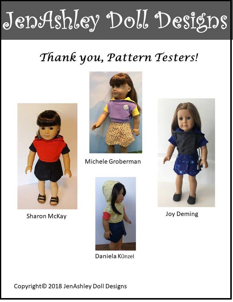 Jen Ashley Doll Designs 18 Inch Modern Outdoor Concert Skort & Cropped Hoodie 18" Doll Clothes Pattern Pixie Faire