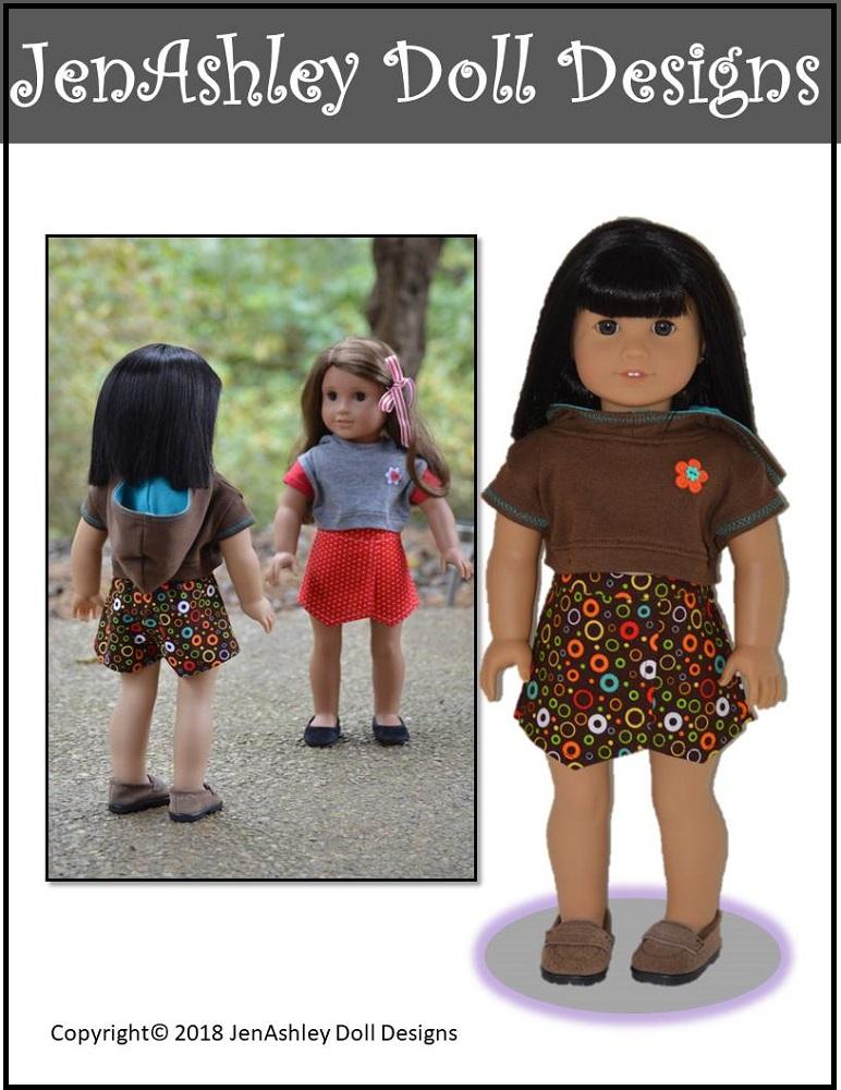 Jen Ashley Doll Designs 18 Inch Modern Outdoor Concert Skort 18" Doll Clothes Pattern Pixie Faire