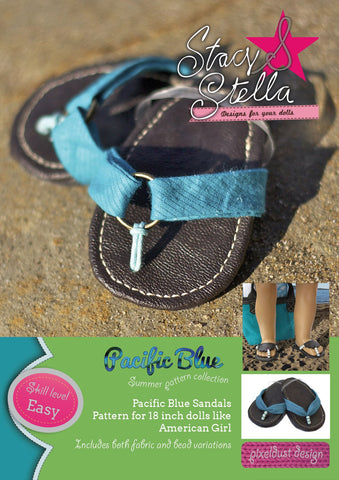 Stacy and Stella Shoes Pacific Blue Sandals 18" Doll Shoes Pixie Faire