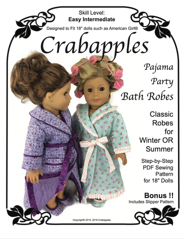 Crabapples BOGO 18 Inch Modern Pajama Party Bathrobes 18" Doll Clothes Pattern Pixie Faire