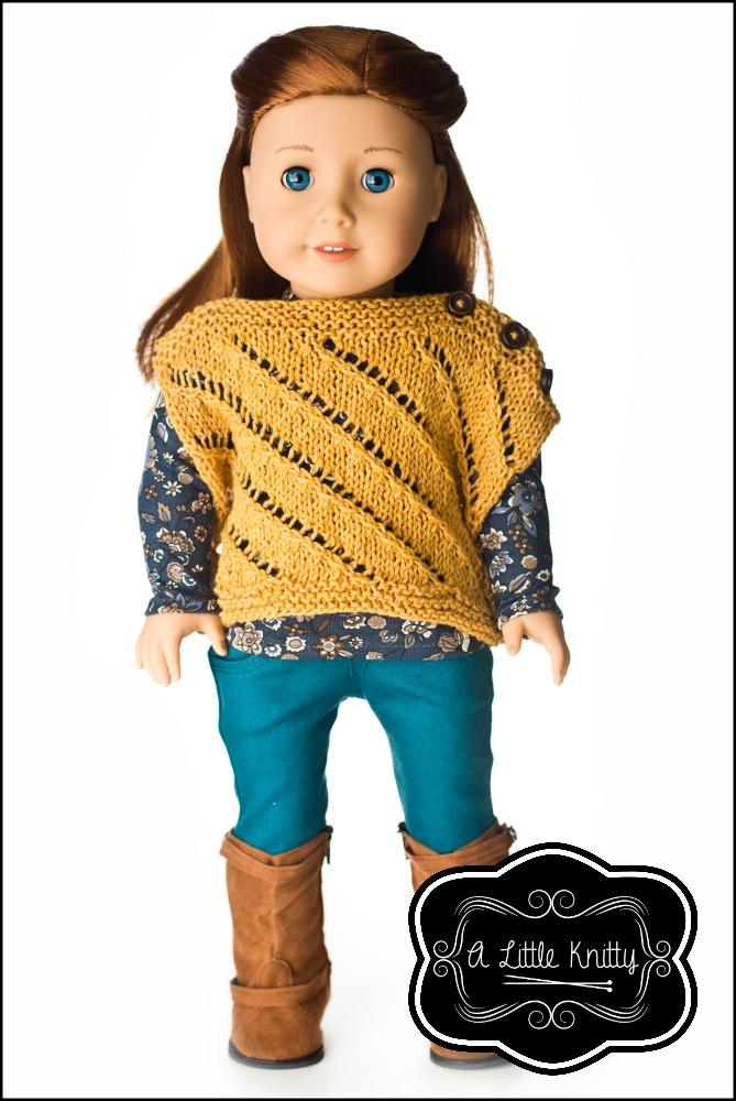 A Little Knitty Knitting Pamela Poncho 18" Doll Knitting Pattern Pixie Faire