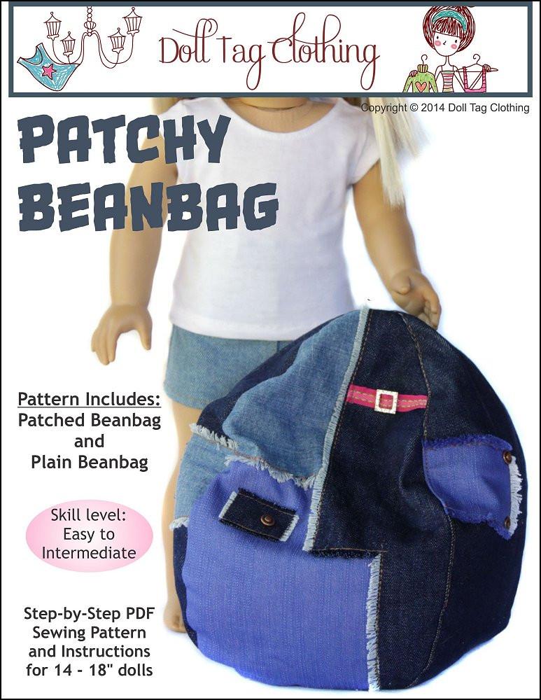 Doll Tag Clothing 18 Inch Modern Patchy Bean Bag for 18" Dolls Pixie Faire