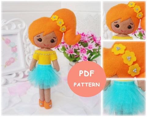 Cute Felt Patterns Hand Sewing Betty 7.5" Felt Doll Hand Sewing Pattern Pixie Faire