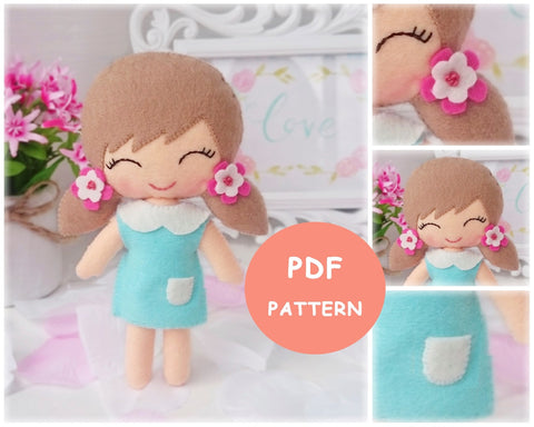 Cute Felt Patterns Hand Sewing Dotty 7" Felt Doll Hand Sewing Pattern Pixie Faire