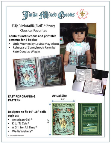 Jinjia Mixed Goods 18 Inch Modern Little Women and Rebecca of Sunnybrook Farm Printable Books 14-18" Doll Accessories Pixie Faire