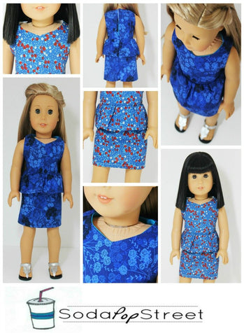 Soda Pop Street 18 Inch Modern Peplum Dress 18" Doll Clothes Pattern Pixie Faire