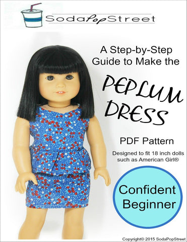 Soda Pop Street 18 Inch Modern Peplum Dress 18" Doll Clothes Pattern Pixie Faire