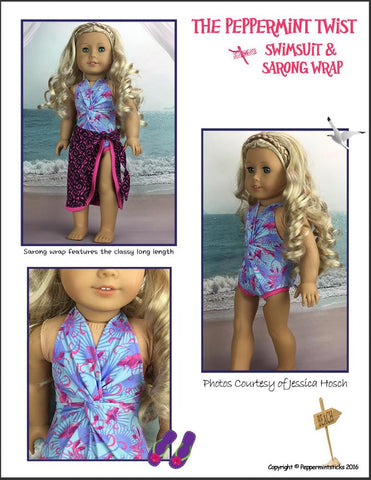 Peppermintsticks 18 Inch Modern The Peppermint Twist Swimsuit & Sarong Wrap 18" Doll Clothes Pixie Faire
