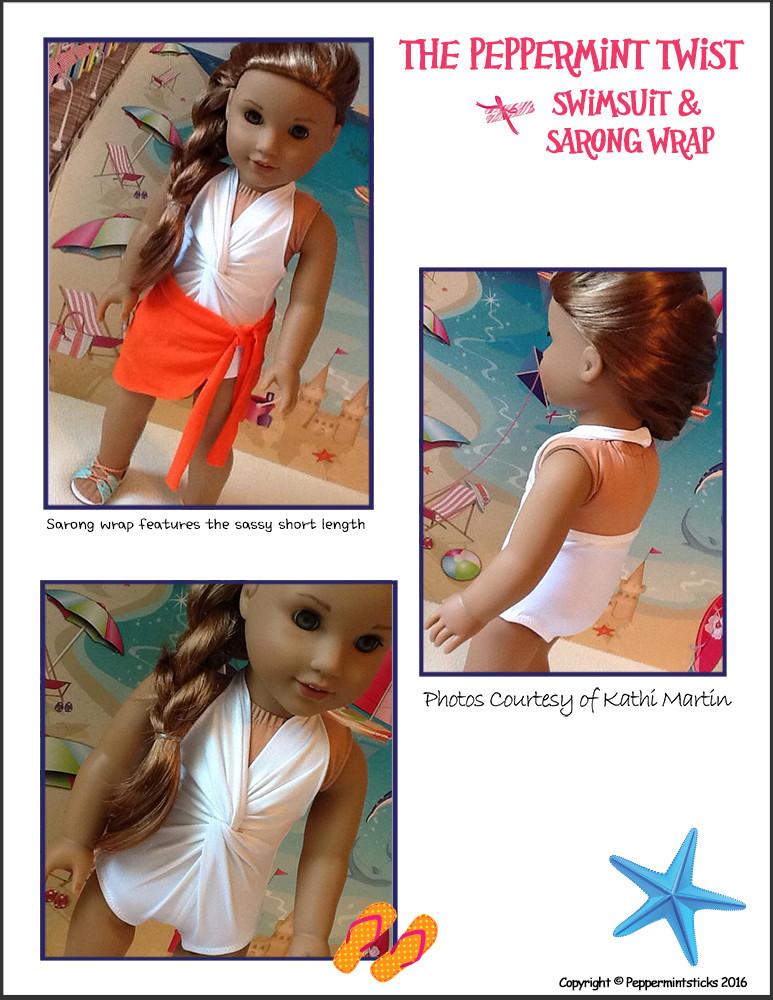 Peppermintsticks 18 Inch Modern The Peppermint Twist Swimsuit & Sarong Wrap 18" Doll Clothes Pixie Faire