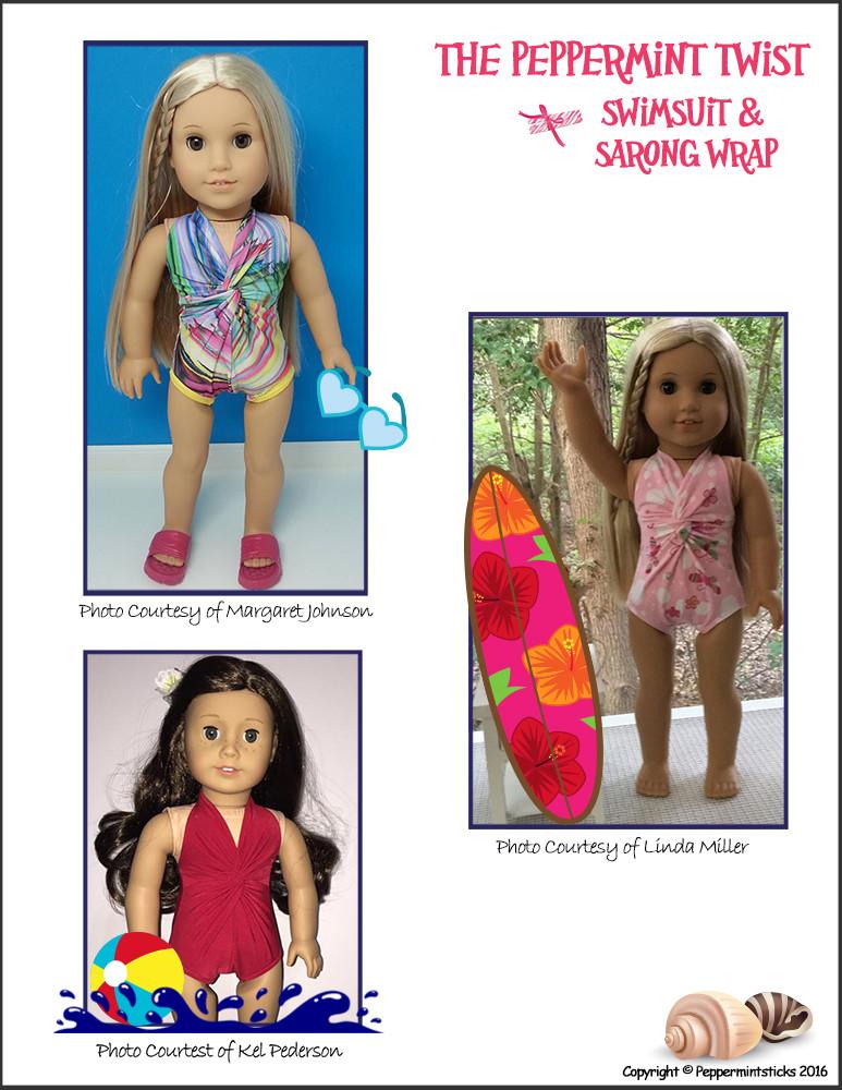Peppermintsticks 18 Inch Modern The Peppermint Twist Swimsuit & Sarong Wrap 18" Doll Clothes Pixie Faire