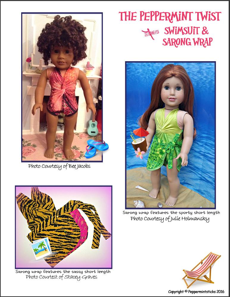 Peppermintsticks 18 Inch Modern The Peppermint Twist Swimsuit & Sarong Wrap 18" Doll Clothes Pixie Faire