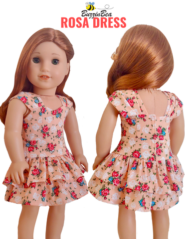 BuzzinBea 18 Inch Modern Rosa Dress 18" Doll Clothes Pattern Pixie Faire