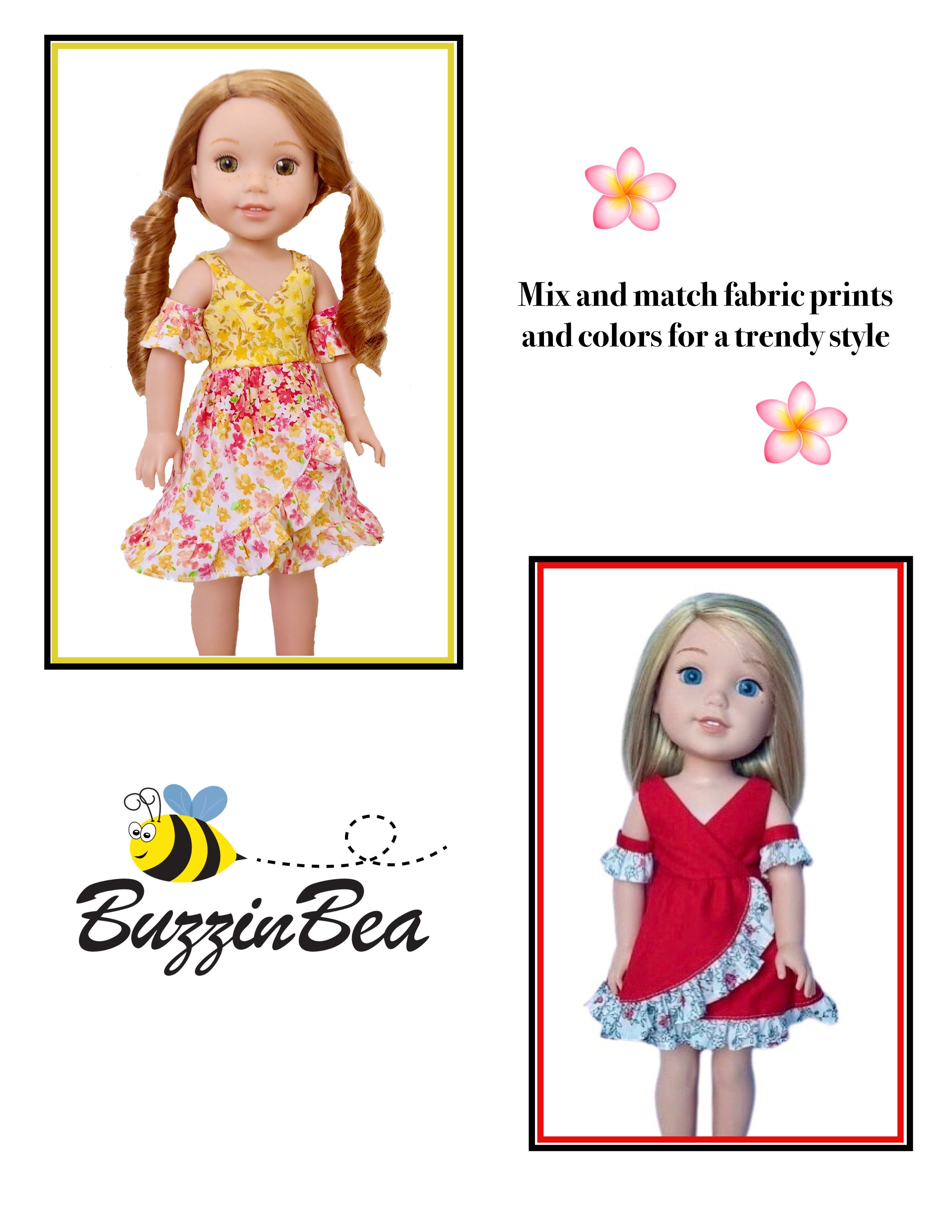 BuzzinBea WellieWishers Chrysanthemum Dress 14.5" Doll Clothes Pattern Pixie Faire