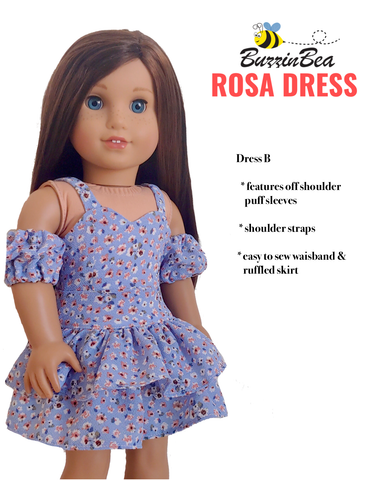 BuzzinBea 18 Inch Modern Rosa Dress 18" Doll Clothes Pattern Pixie Faire