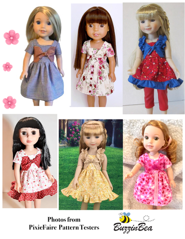 BuzzinBea WellieWishers Marguerite Dress 14.5" Doll Clothes Pattern Pixie Faire
