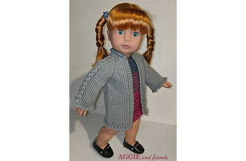 Aggie and friends Knitting Dublin Spring Cardigan 18" Doll Clothes Knitting Pattern Pixie Faire