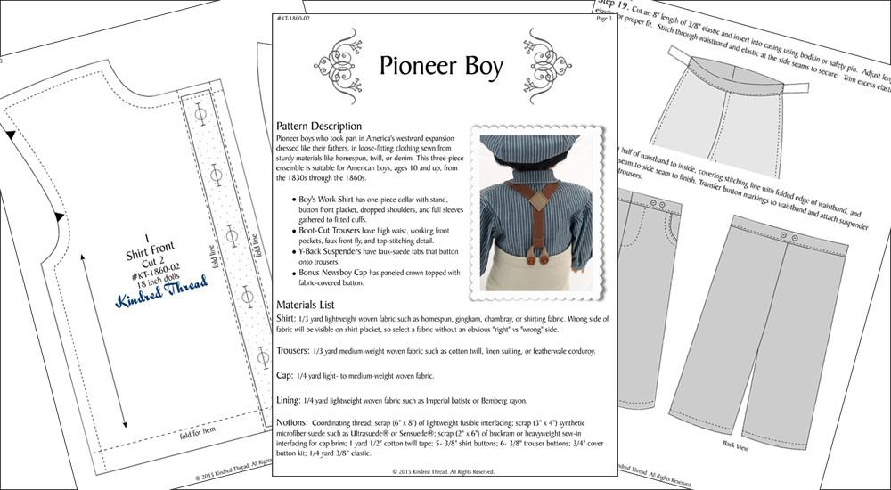 Kindred Thread Pioneer Boy Doll Clothes Pattern 18 inch American Girl Dolls