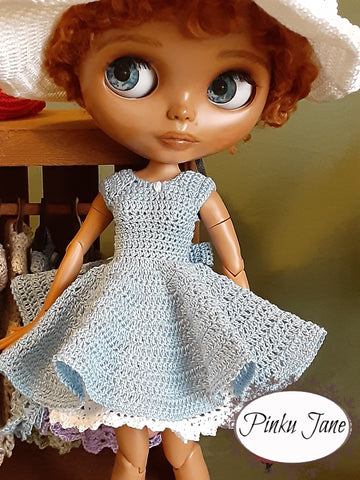 Pinku Jane Blythe/Pullip Miss Audrey Dress and Petticoat Crochet Pattern For 12" Blythe Dolls Pixie Faire