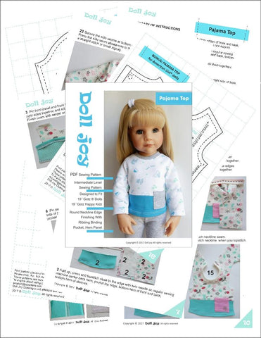 Doll Joy Gotz 19 Inch Pajama Top Pattern for 19" Gotz Dolls Pixie Faire