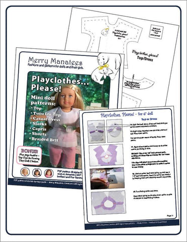 Merry Manatees Mini Playclothes, Please! Pattern For Mini Dolls Pixie Faire