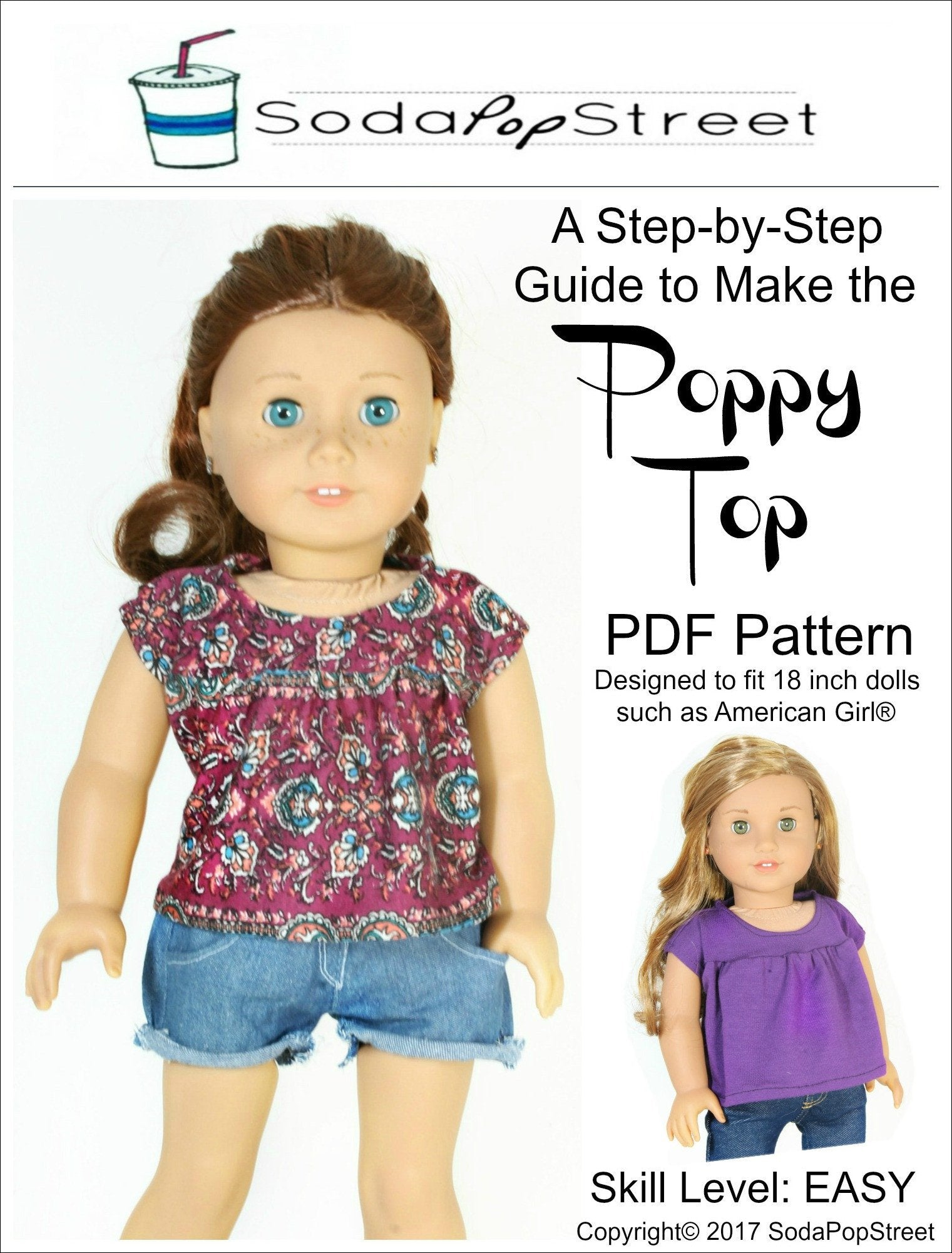Soda Pop Street 18 Inch Modern Poppy Top 18" Doll Clothes Pattern Pixie Faire