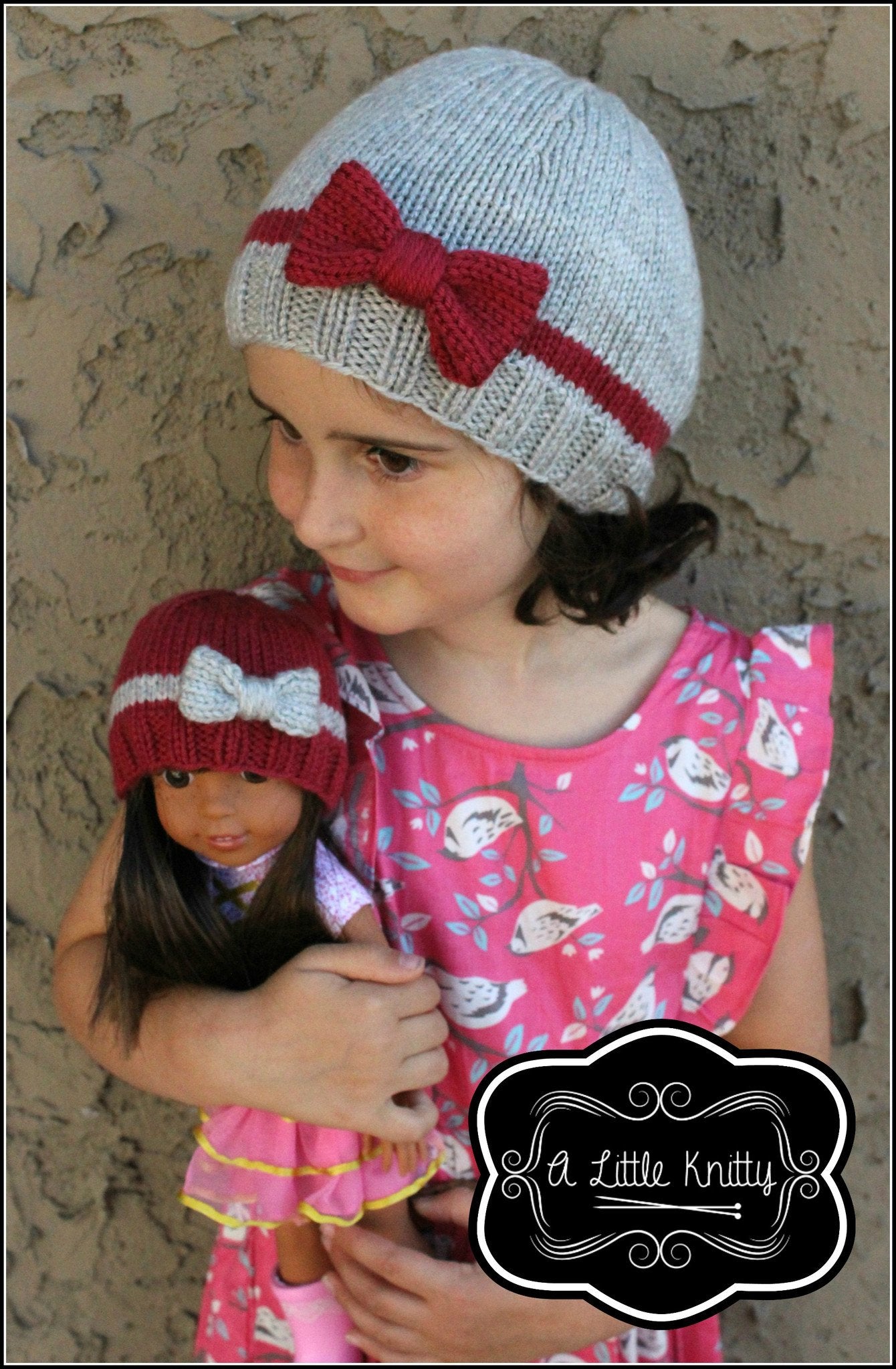 A Little Knitty Knitting Portia Bow Hat Knitting Pattern for Girls and 14-16" Dolls Pixie Faire