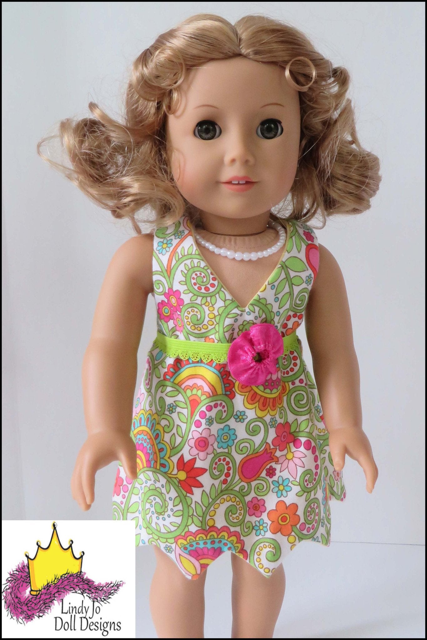 Lindy Jo Doll Designs 18 Inch Modern Pretty Point Dress 18" Doll Clothes Pattern Pixie Faire