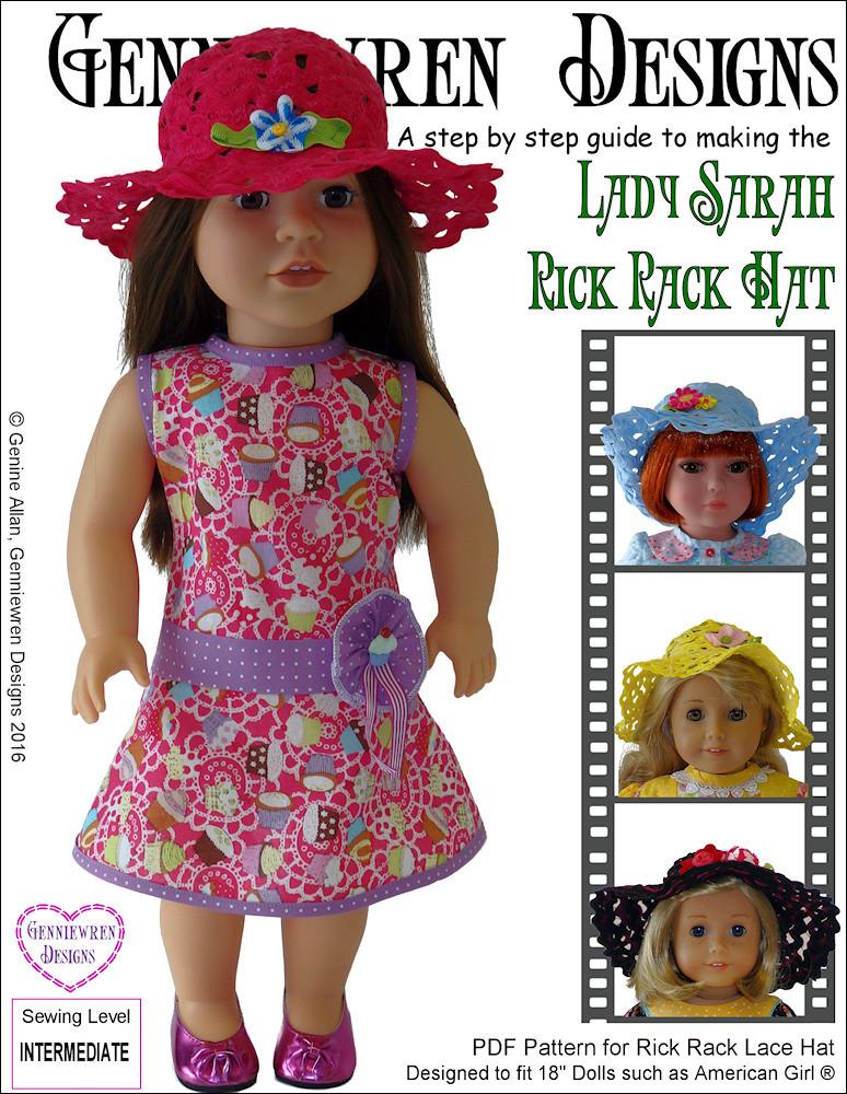 Genniewren 18 Inch Modern Lady Sarah Rick Rack Hat 18" Doll Accessories Pixie Faire