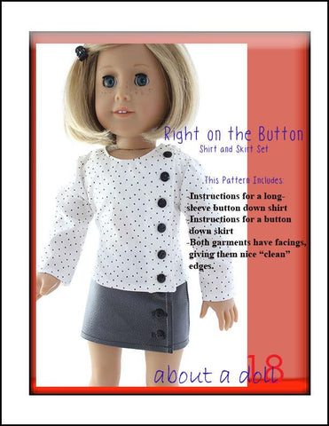 About A Doll 18 18 Inch Modern Right on the Button Shirt & Skirt Set 18" Doll Clothes Pattern Pixie Faire