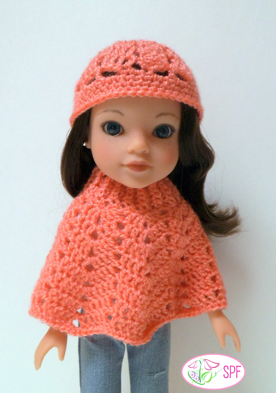 Sweet Pea Fashions WellieWishers Ribbed Neck Ripple Poncho and Hat Crochet Pattern for 14-14.5" Dolls Pixie Faire